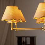 Brass & Scalloped Rattan Chandelier