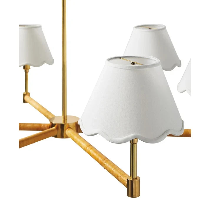 Brass & Scalloped Rattan Chandelier