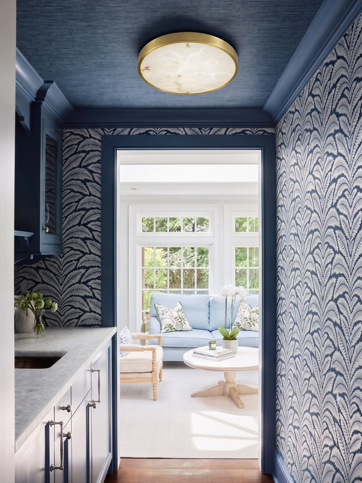 Alabaster Ceiling Light in Contemporary Hallway