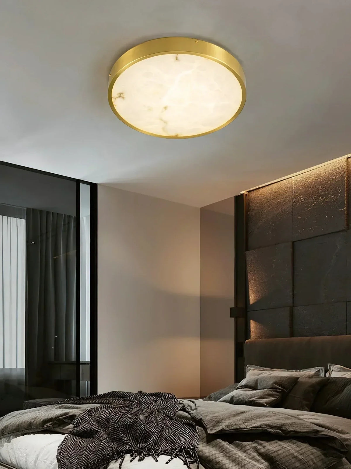 Modern Alabaster Flush Mount Ceiling Light in Contemporary Bedroom