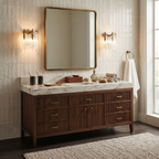 Pair of Vintage Crystal Fringe Vanity Sconces Flanking Bathroom Mirror