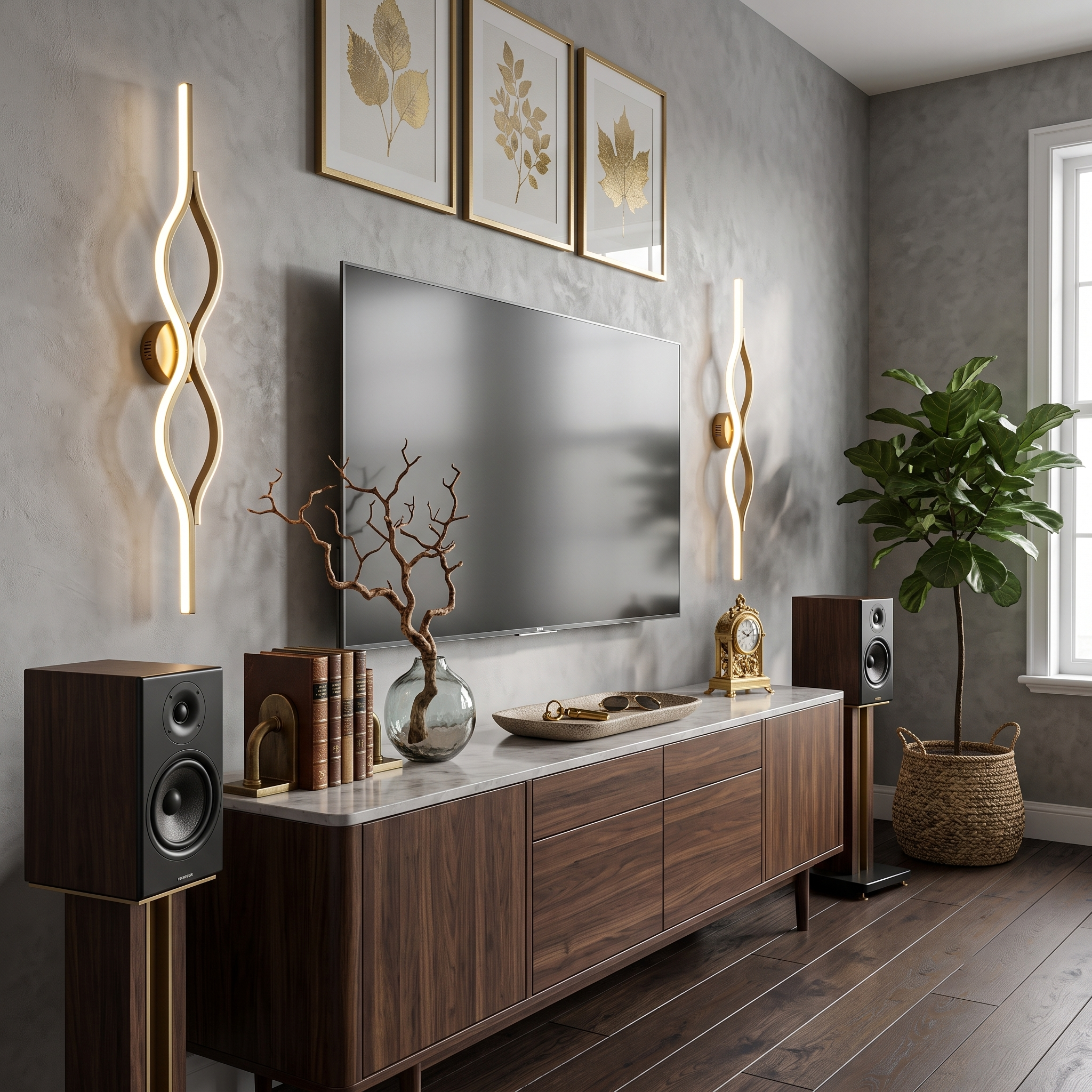Brass and Silica Gel Linear Sconce