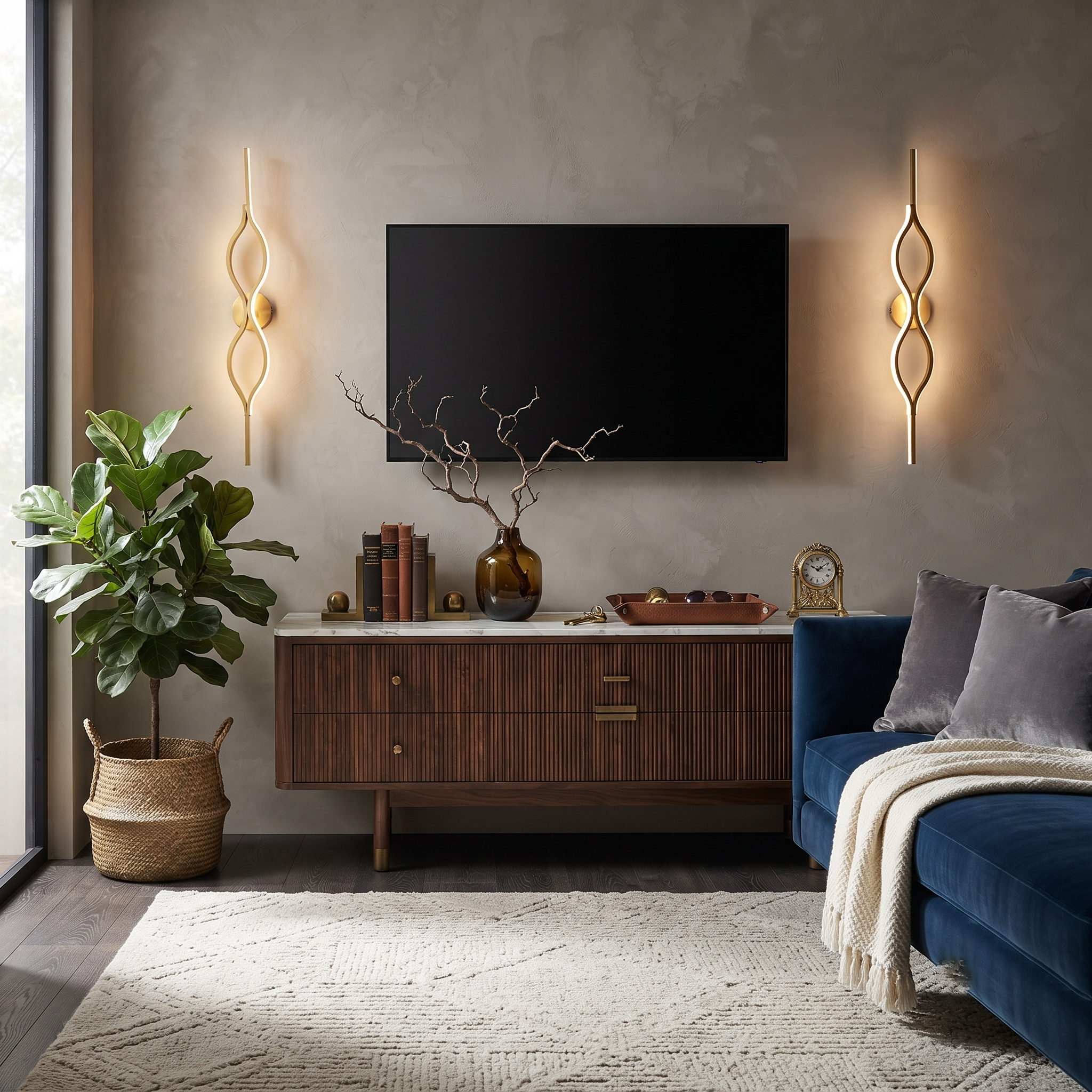 Brass and Silica Gel Linear Sconce