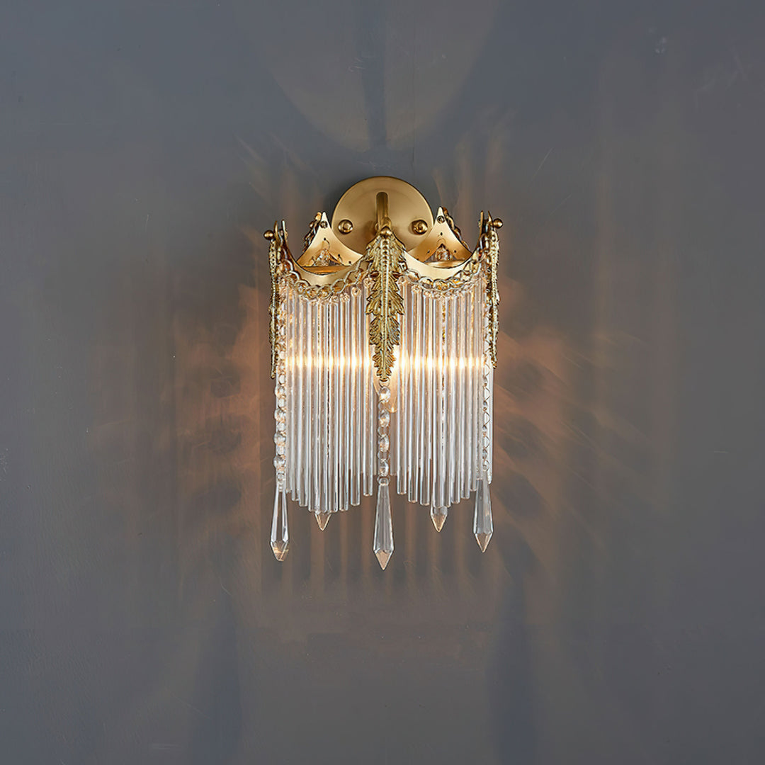 Illuminated Crystal Fringe Brass Wall Sconce Studio Display