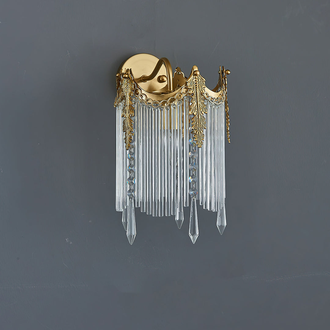Vintage Crystal Fringe Brass Wall Light Studio Display