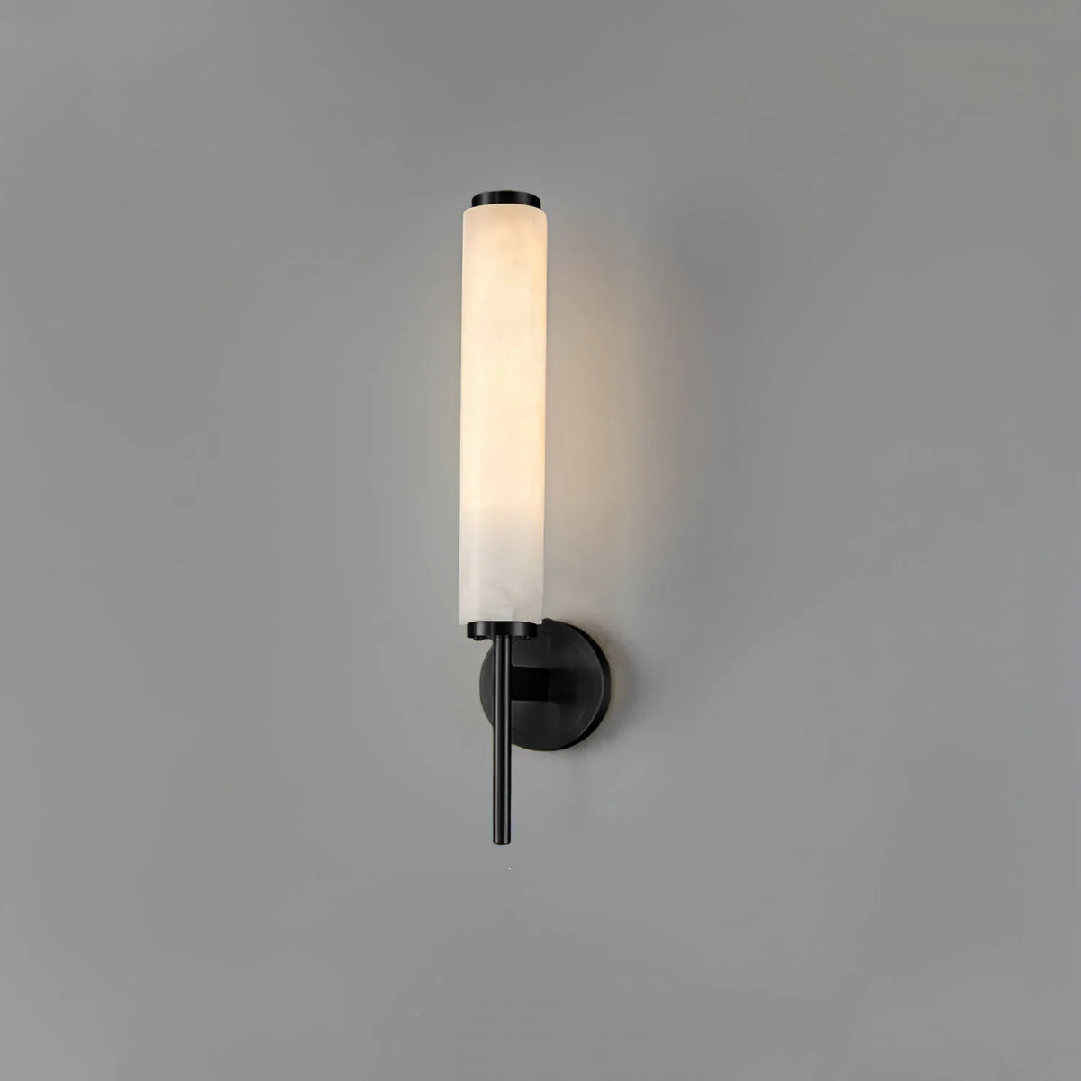 Illuminated Modern Black Single-Light Alabaster Wall Sconce Studio Display
