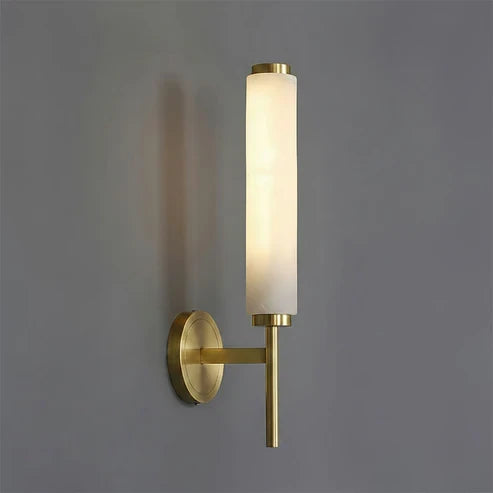 Illuminated Modern Brass Single-Light Alabaster Wall Sconce Studio Display