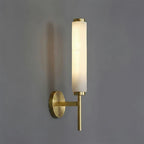 Illuminated Modern Brass Single-Light Alabaster Wall Sconce Studio Display