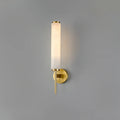 Angled View of Illuminated Brass Alabaster Cylinder Wall Sconce