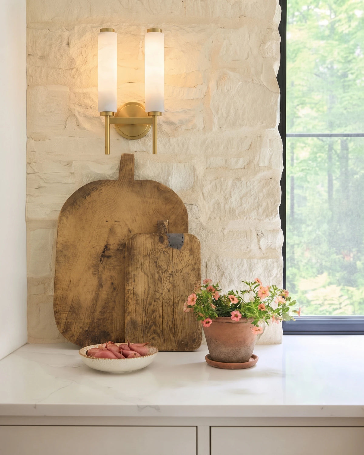 Modern Alabaster Cylinder Wall Sconce in Kitchen Interior