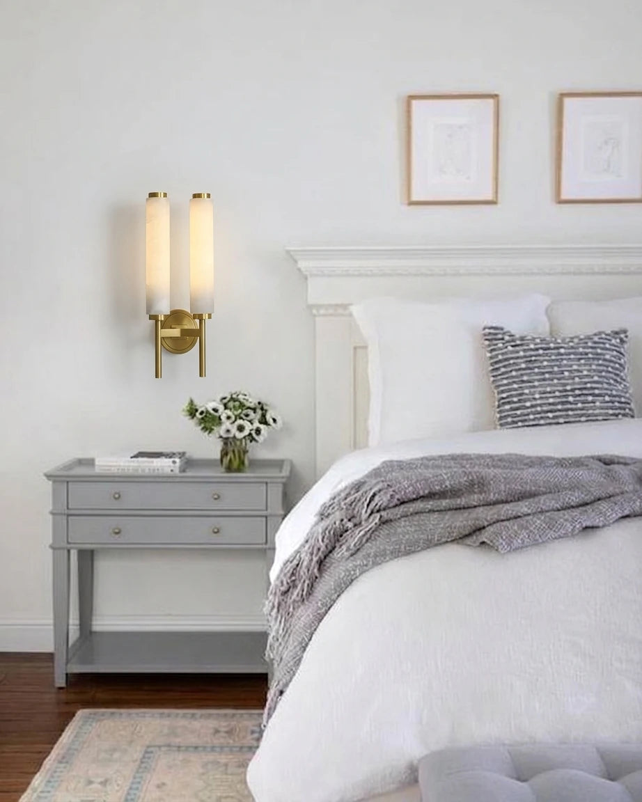 Modern Alabaster Wall Sconce in Master Bedroom Setting