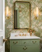 Traditional Brass Alabaster Vanity Wall Sconce in Bathroom