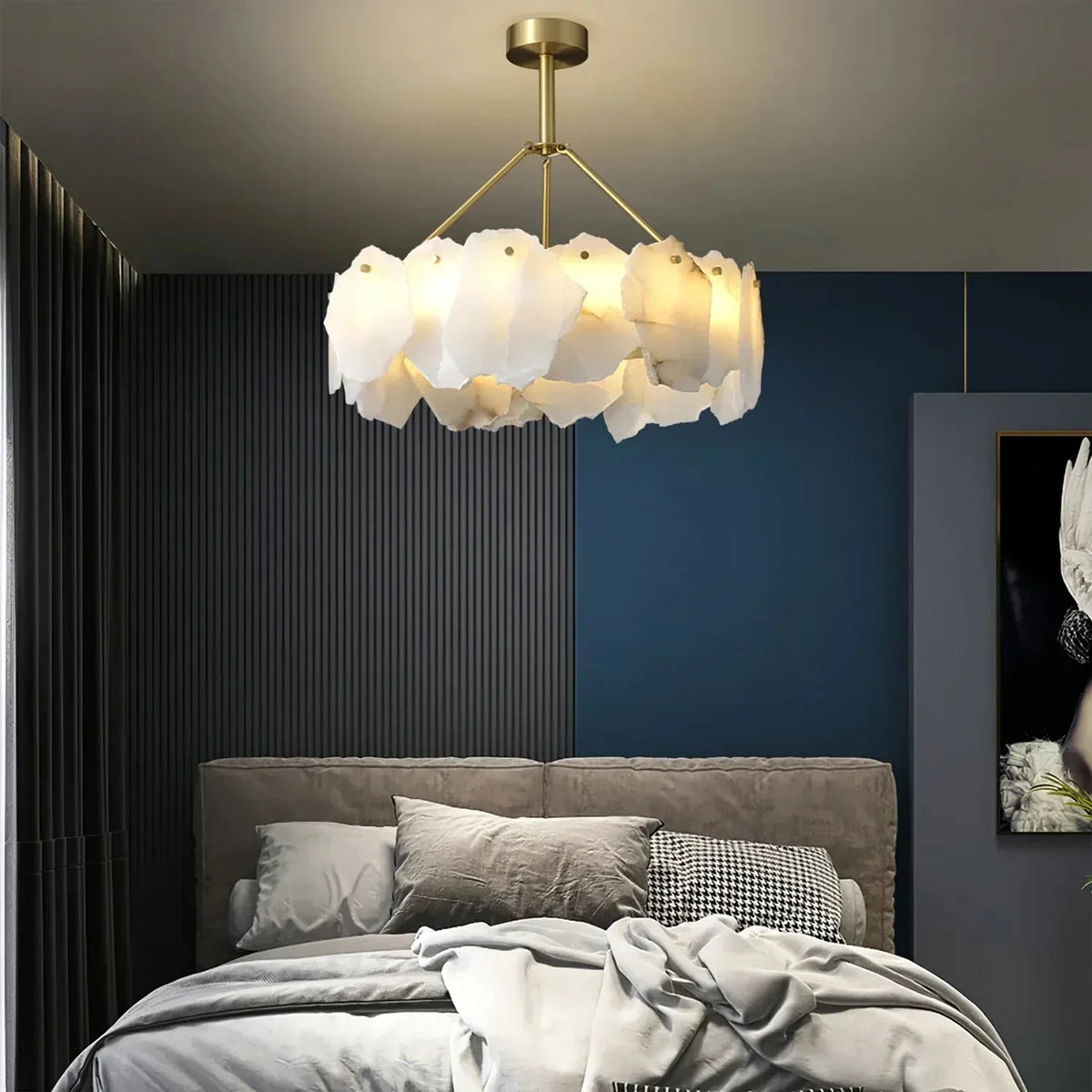 Modern Art Glass Ring Chandelier in Master Bedroom Setting