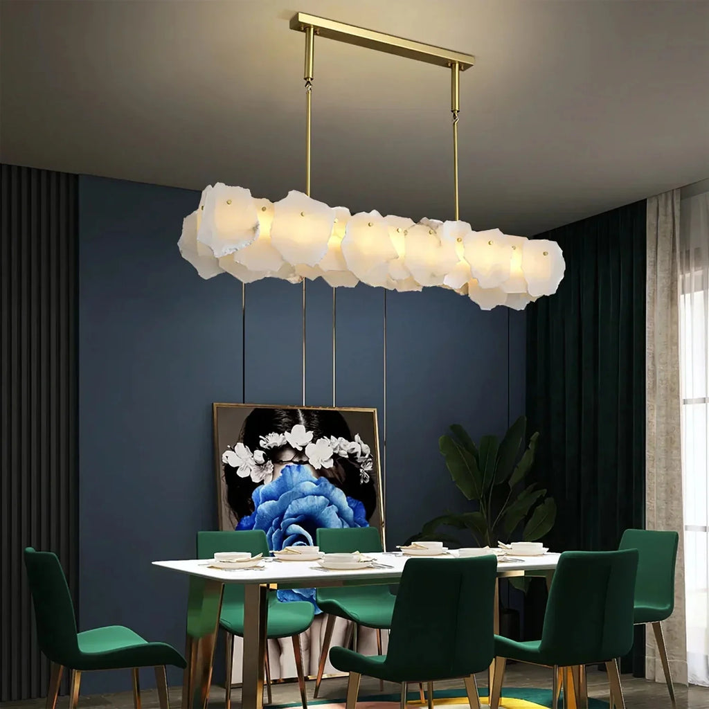 Modern Natural Shell Linear Pendant Over Dining Room Table