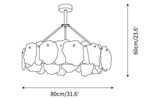 Modern Natural Shell Ring Chandelier Line Art Dimension Diagram