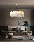 Modern White Art Glass Ring Chandelier in Bedroom Interior