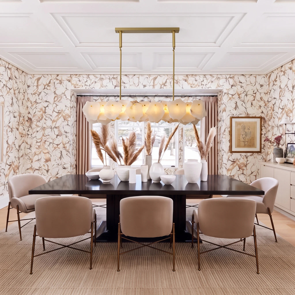 Modern Linear Pendant Light Over Formal Dining Table