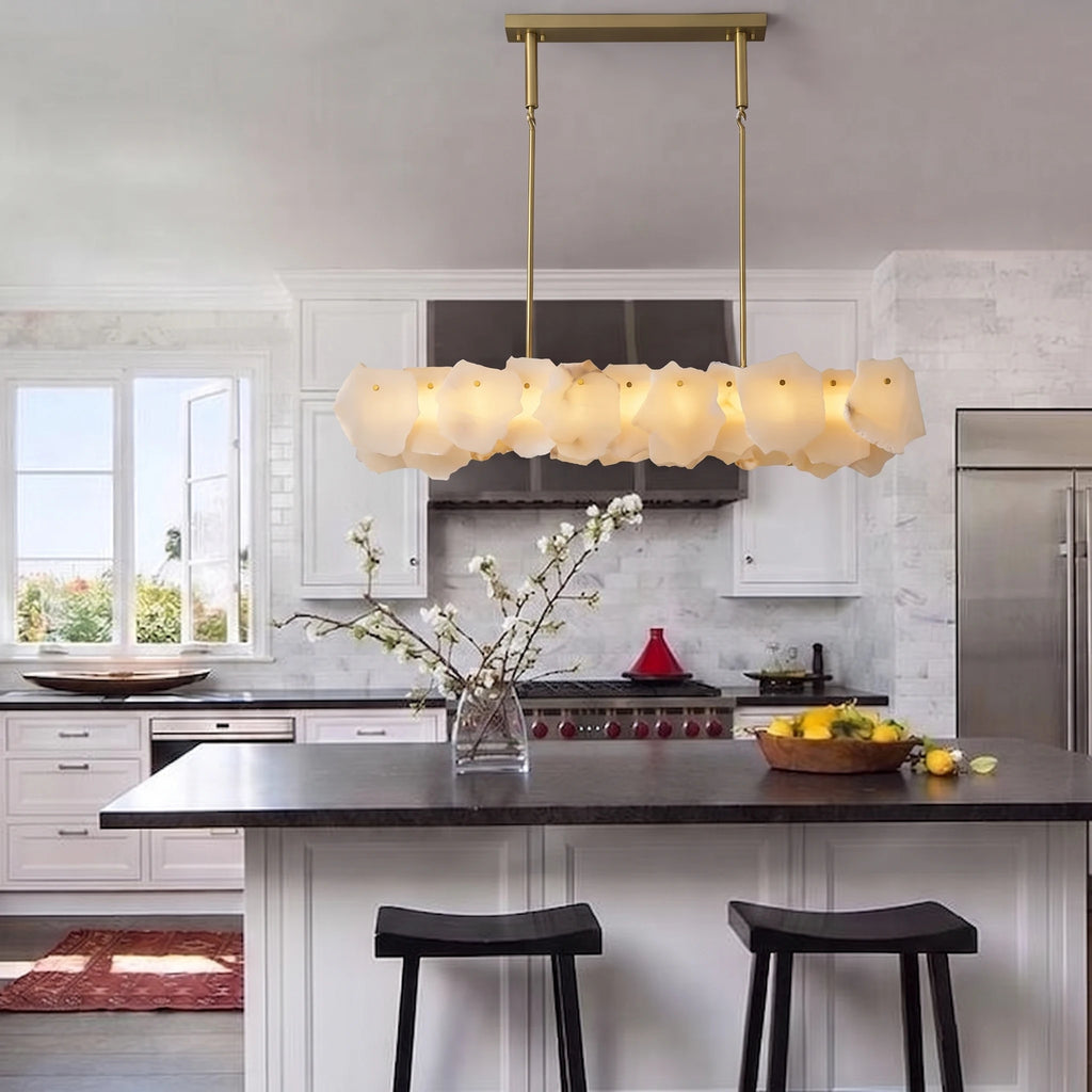Modern Natural Shell Linear Pendant Over Kitchen Island
