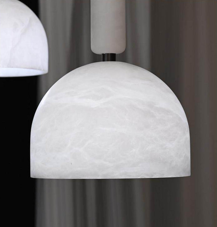 Close up view of Cairo Dome solid alabaster pendant light unlit studio shot