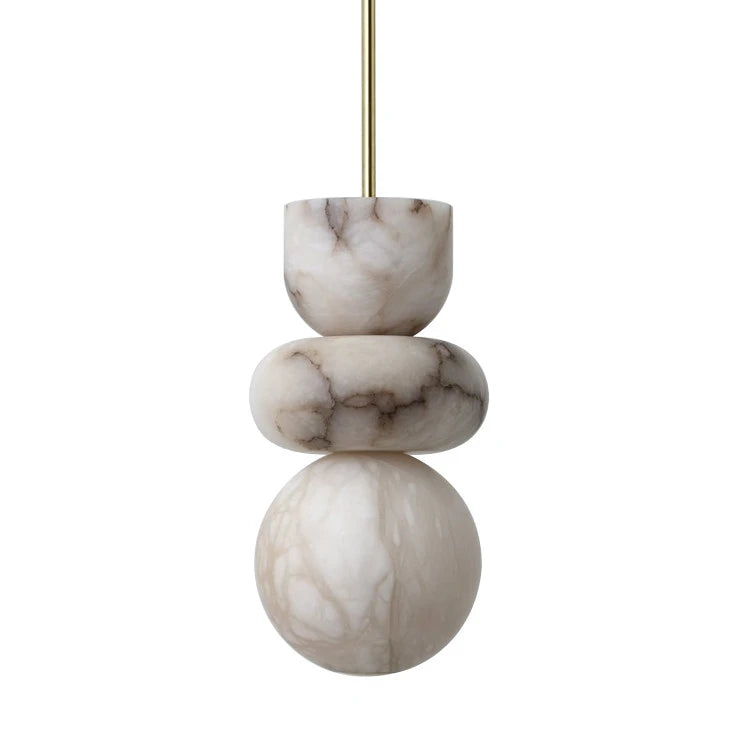 Front View of Modern Natural Marble Geometric Stacked Art Pendant Light Studio Shot