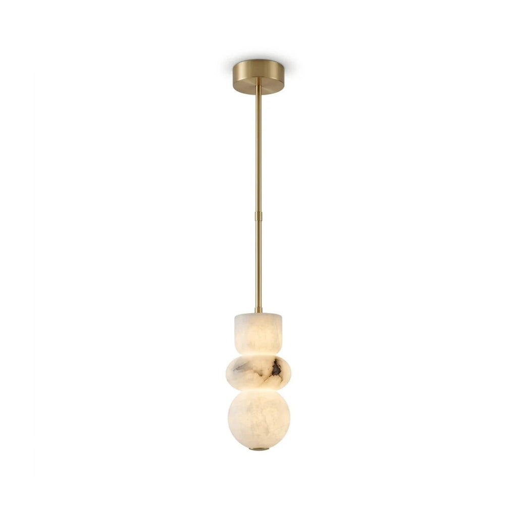 Illuminated Modern Natural Marble Geometric Stacked Pendant Light with Rod Studio Display