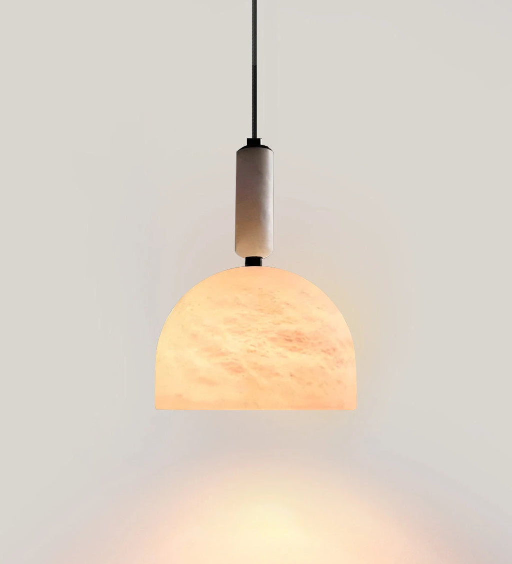 Illuminated Modern Brass Natural Marble Dome Pendant Light Studio Display