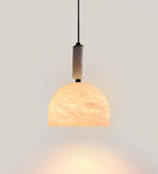 Illuminated Modern Brass Natural Marble Dome Pendant Light Studio Display