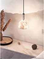 Modern Natural Marble Dome Pendant Light Over Bedroom Accent Table