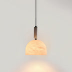 Illuminated Modern Natural Marble Dome Pendant Light on Clean Background