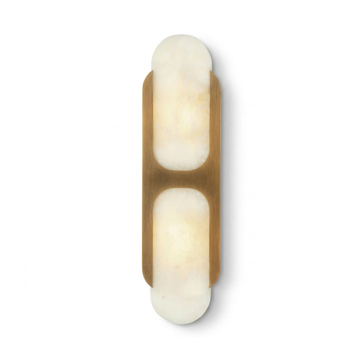Capsule Alabaster Wall Light brass frame, double capsule natural alabaster wall sconce isolated white background