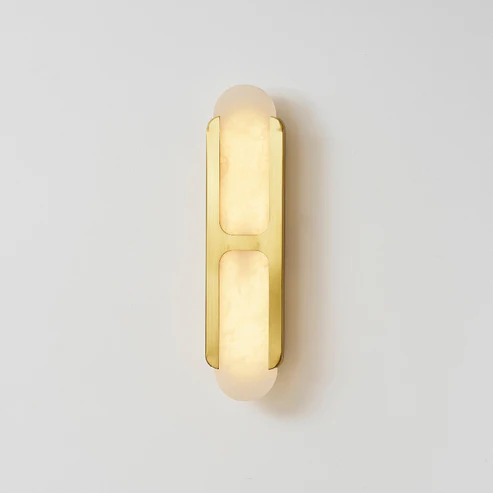 Lit Capsule double capsule alabaster sconce polished brass minimalist studio shot