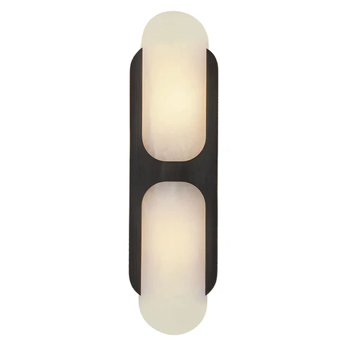 Capsule Alabaster Wall Light matte black metal frame glowing natural stone shades