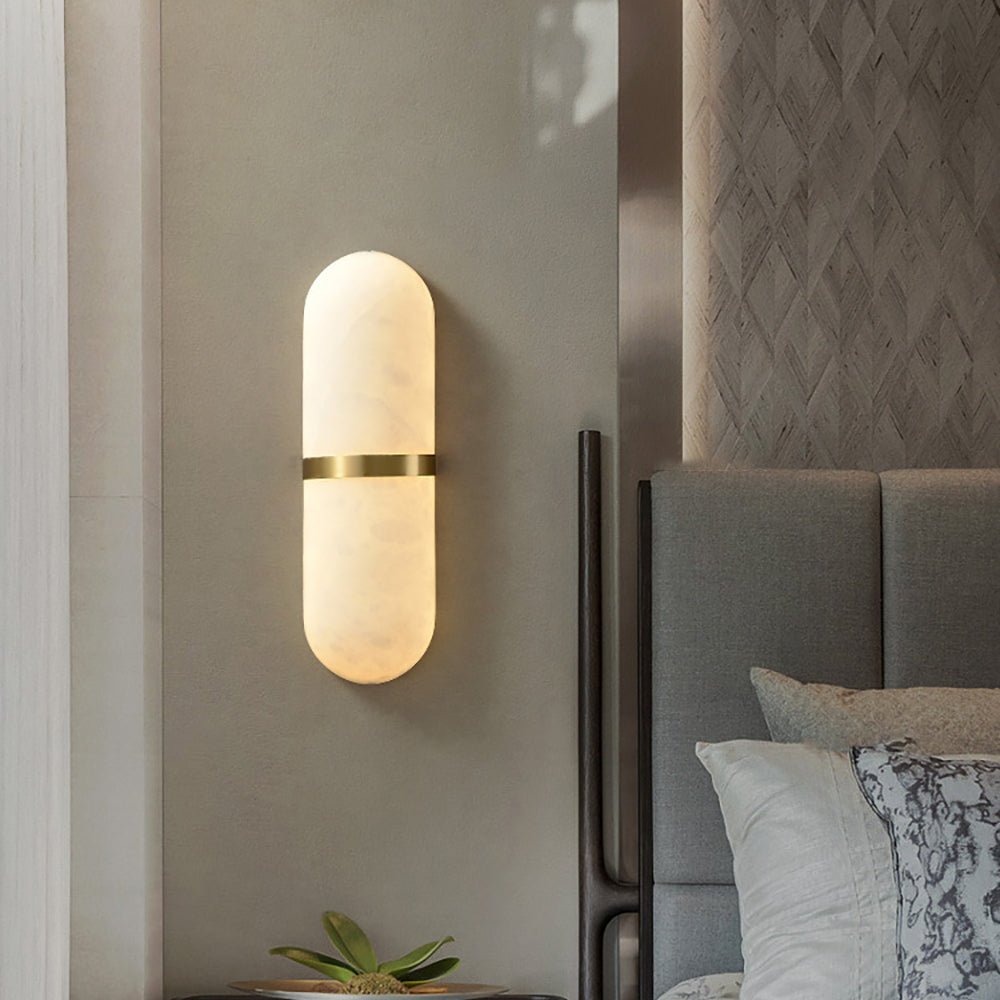 Capsule Alabaster Sconce soft lighting minimalist bedroom feature wall