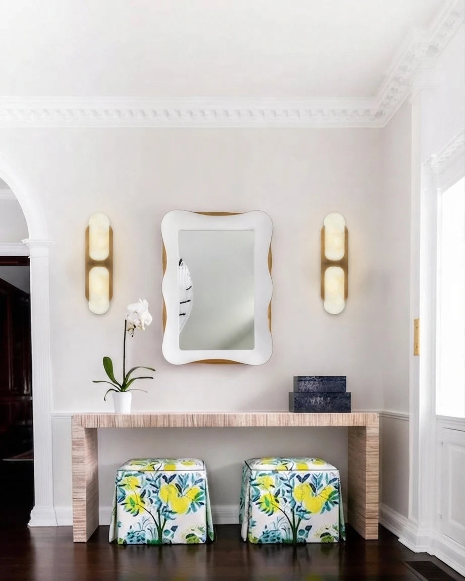 Modern Alabaster Wall Sconces in Entryway Foyer