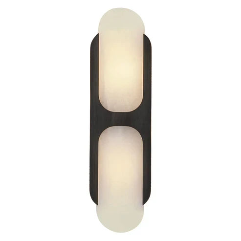 Modern Black Frame and Alabaster Dual-Light Wall Sconce Studio Shot