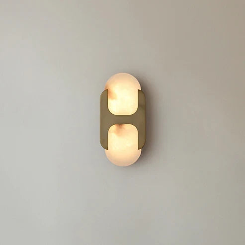 Illuminated Modern Short Brass Alabaster Wall Sconce Studio Shot