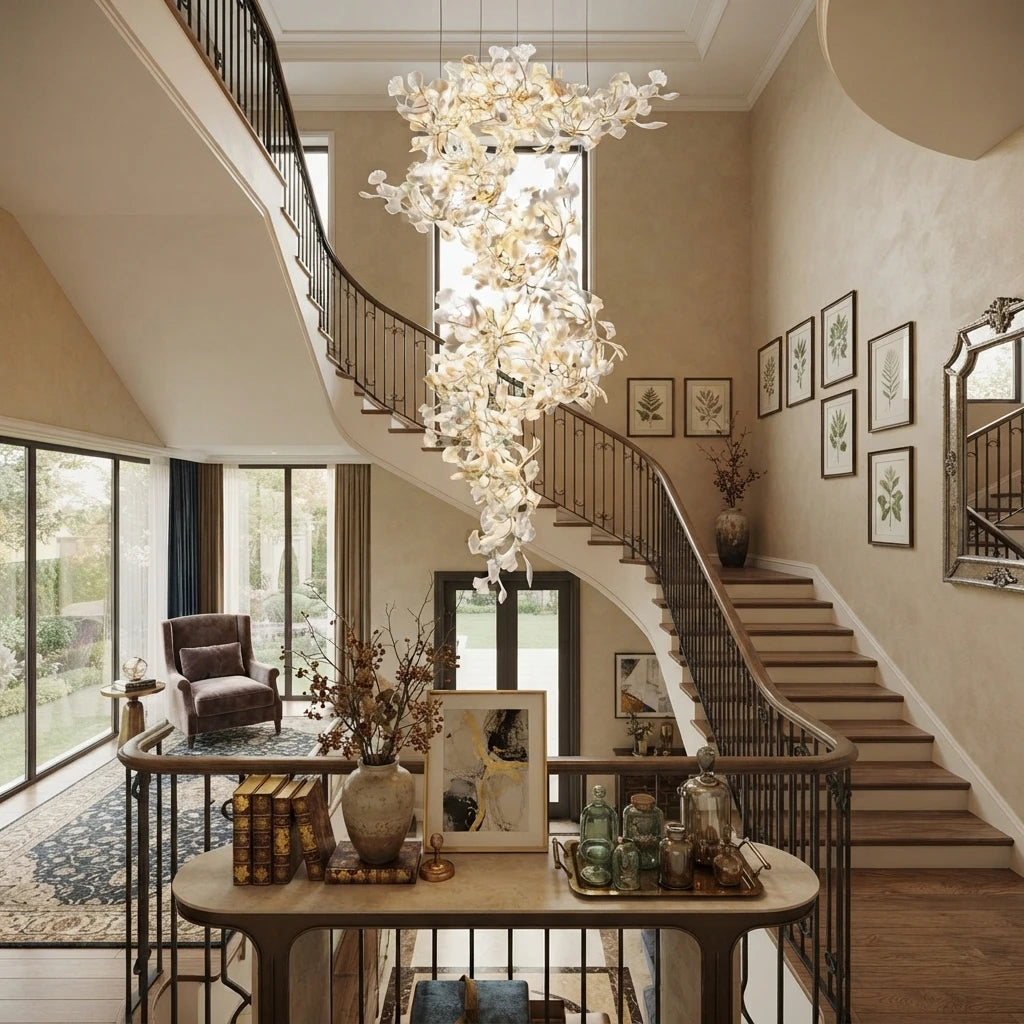 Modern Cascading Art Glass Pendant Light in Luxury Villa Entryway