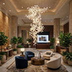 Modern Cascading Art Glass Chandelier in Formal Sitting Room