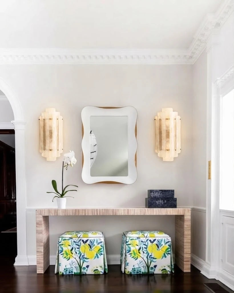 Modern Tiered Art Glass Wall Sconces in Entryway Foyer Interior
