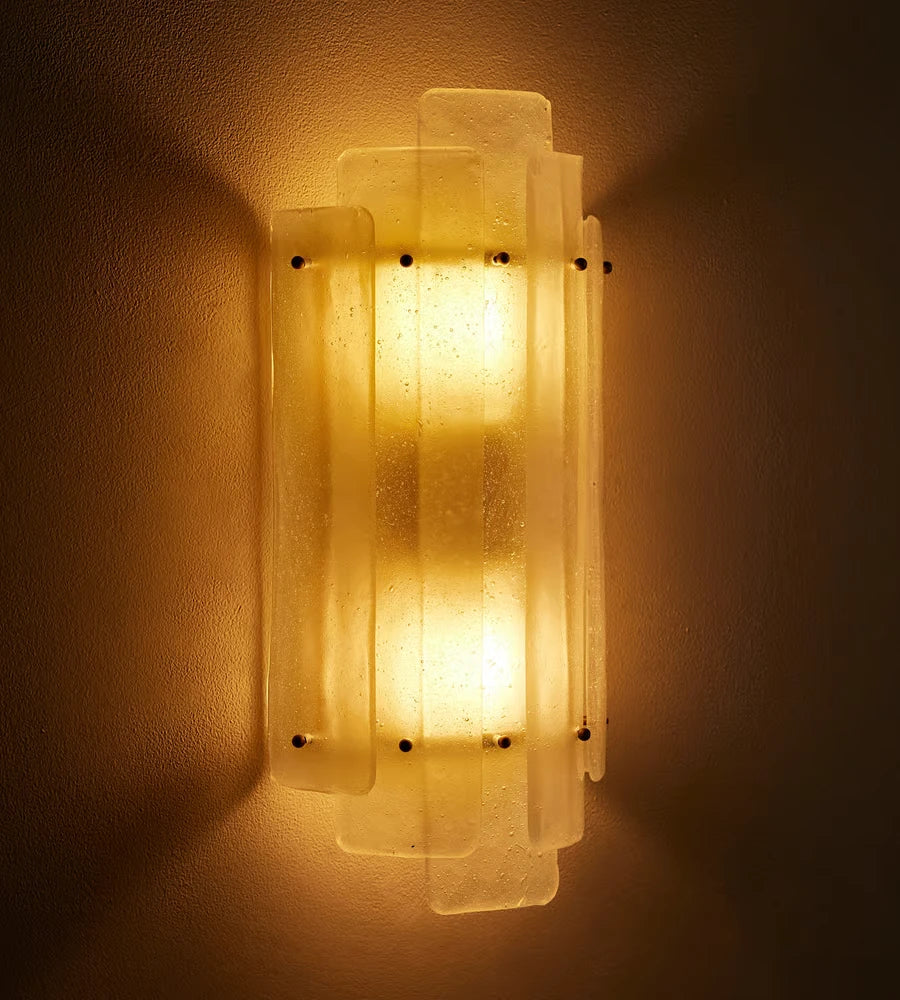 Illuminated Modern Tiered Ice Art Glass Wall Sconce Studio Shot