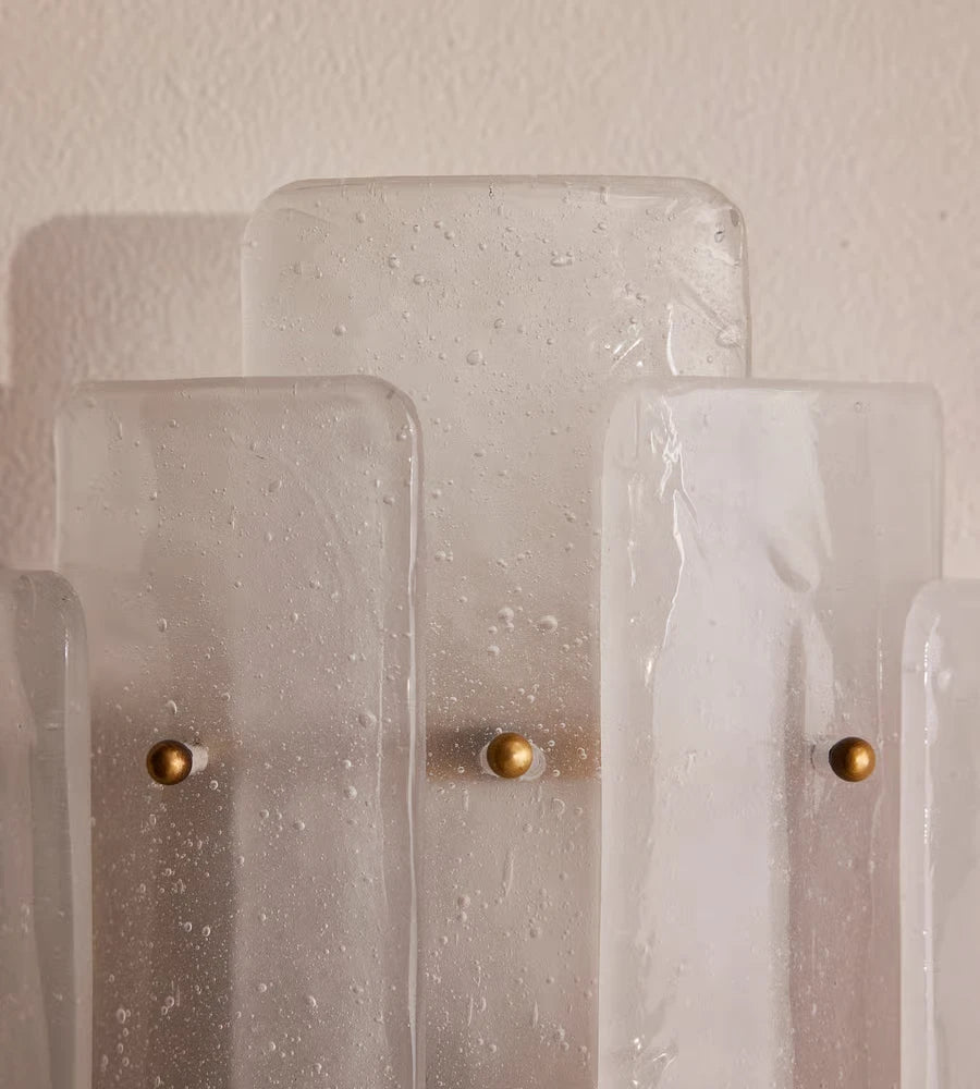 Close Up View of Layered Art Glass Panels and Hardware