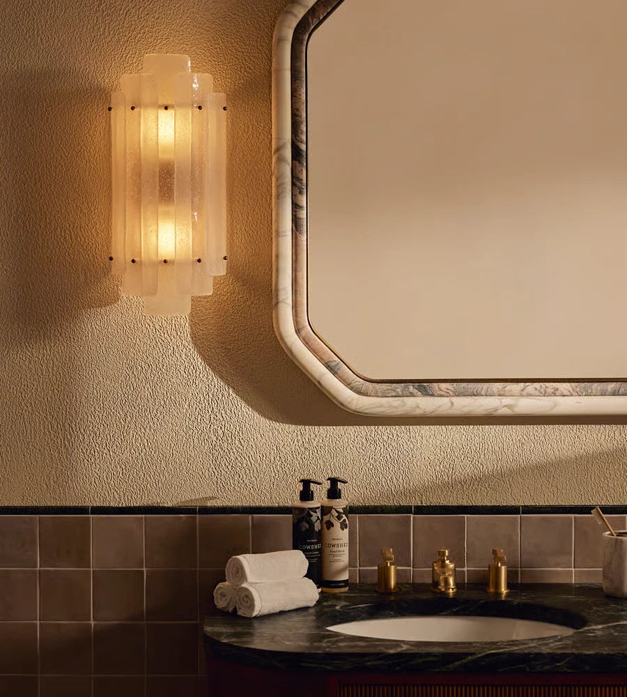 Modern Tiered Art Glass Wall Sconce in Luxury Bathroom