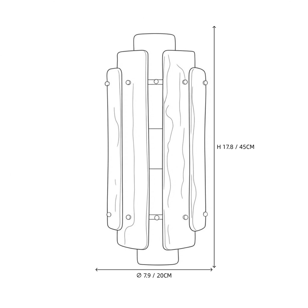 Modern Tiered Ice Art Glass Wall Sconce Line Art Dimension Diagram