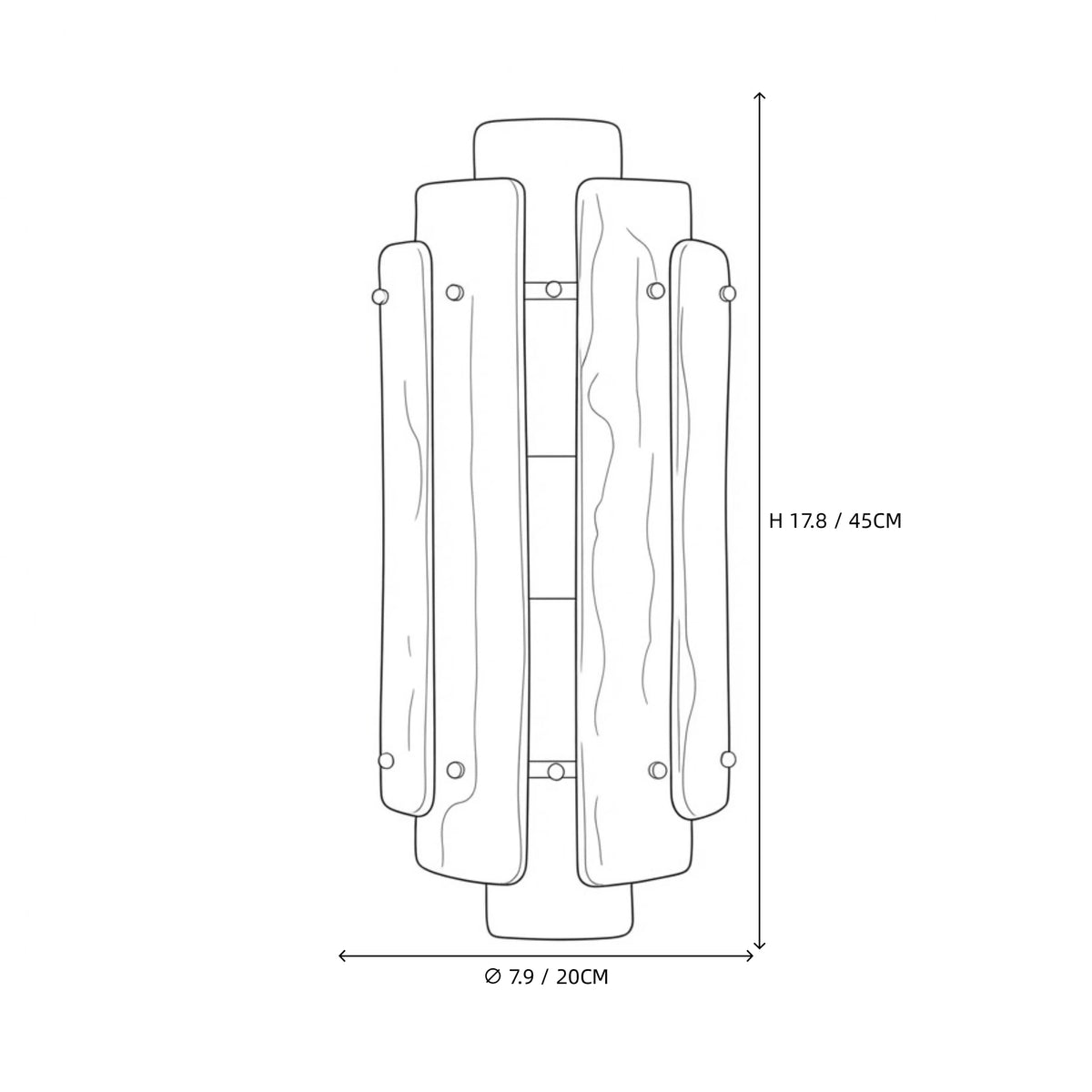 Modern Tiered Ice Art Glass Wall Sconce Line Art Dimension Diagram