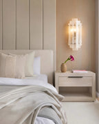 Modern Tiered Art Glass Wall Sconce in Master Bedroom Setting