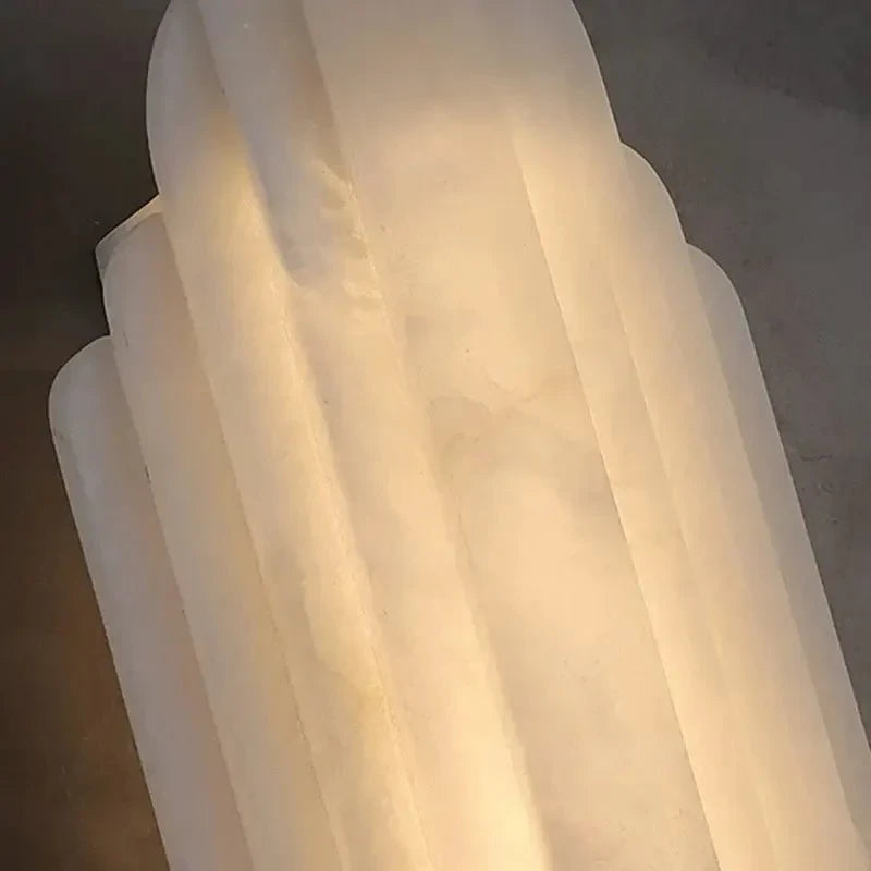 Detail View of Illuminated Alabaster Stone Layers and Texture