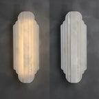 Comparison of Illuminated and Unlit Modern Tiered Alabaster Wall Sconces