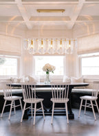 Modern Brass Fluted Art Glass Single-Row Linear Chandelier Over Dining Nook