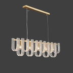 Illuminated Modern Brass Fluted Art Glass Single-Row Linear Chandelier Studio Shot