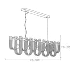 Modern Fluted Art Glass Single-Row Linear Chandelier Line Art Dimension Diagram